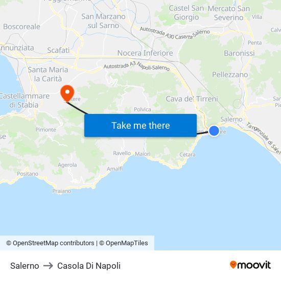 Salerno to Casola Di Napoli map