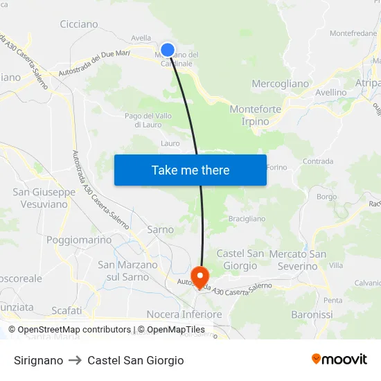 Sirignano to Castel San Giorgio map