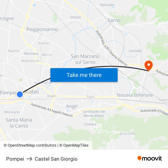 Pompei to Castel San Giorgio map