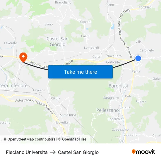 Fisciano Università to Castel San Giorgio map