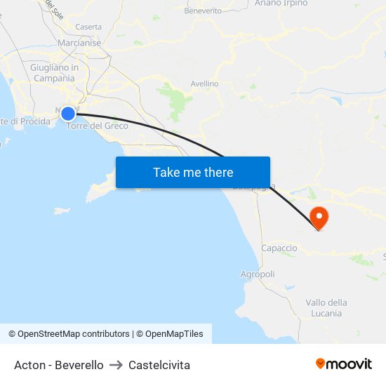 Acton - Beverello to Castelcivita map