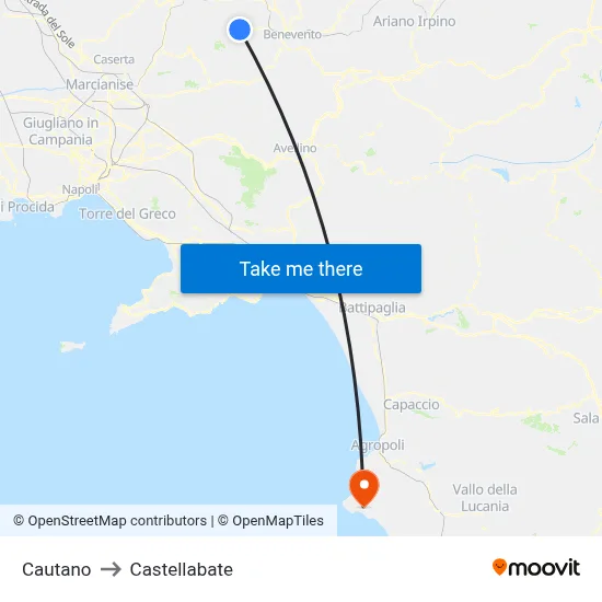 Cautano to Castellabate map
