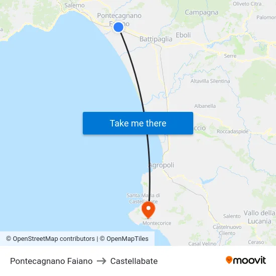 Pontecagnano Faiano to Castellabate map
