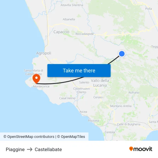 Piaggine to Castellabate map