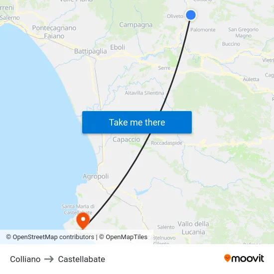 Colliano to Castellabate map