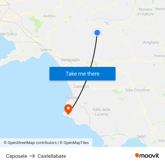 Caposele to Castellabate map