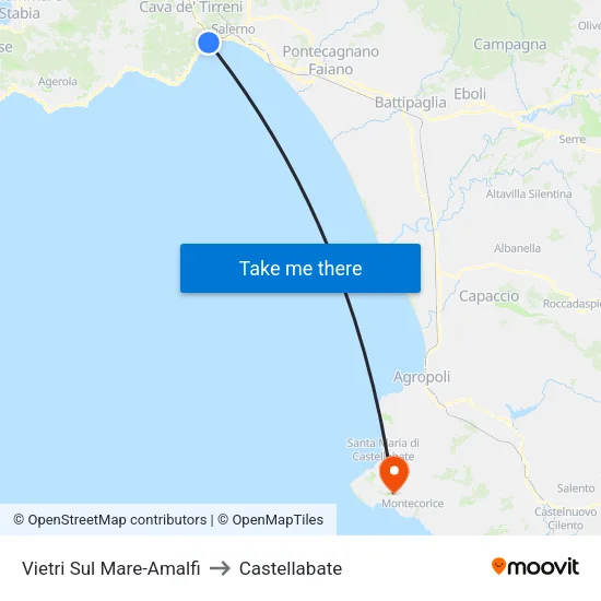 Vietri Sul Mare-Amalfi to Castellabate map