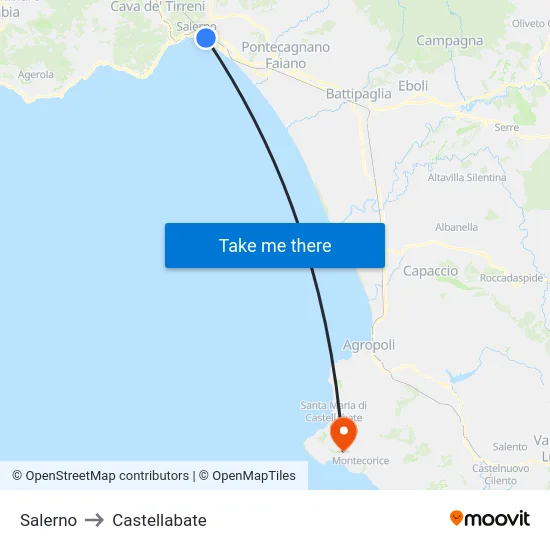 Salerno to Castellabate map