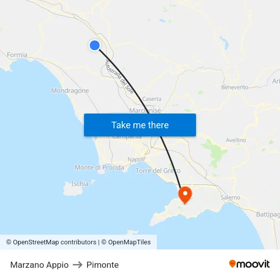Marzano Appio to Pimonte map