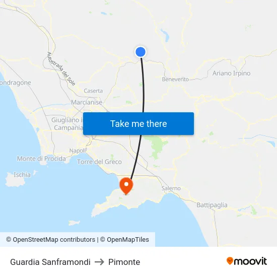 Guardia Sanframondi to Pimonte map