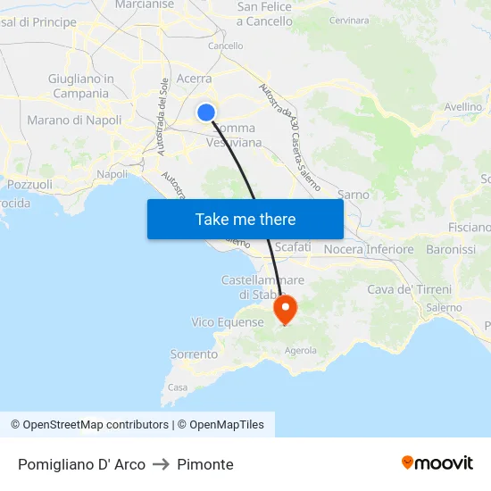 Pomigliano D' Arco to Pimonte map