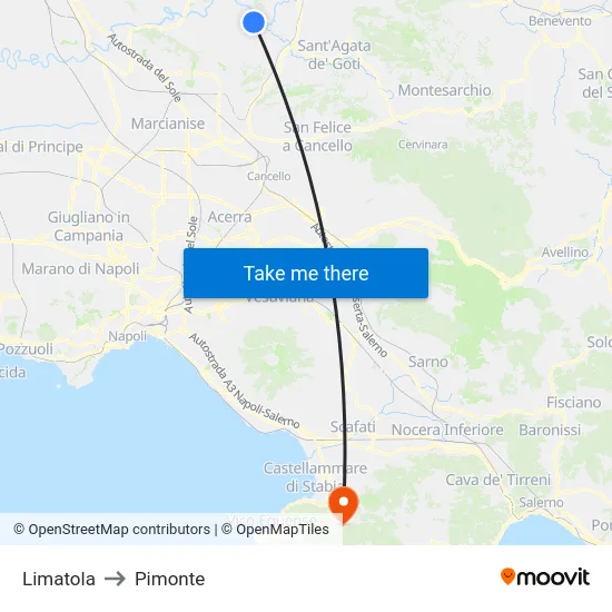 Limatola to Pimonte map