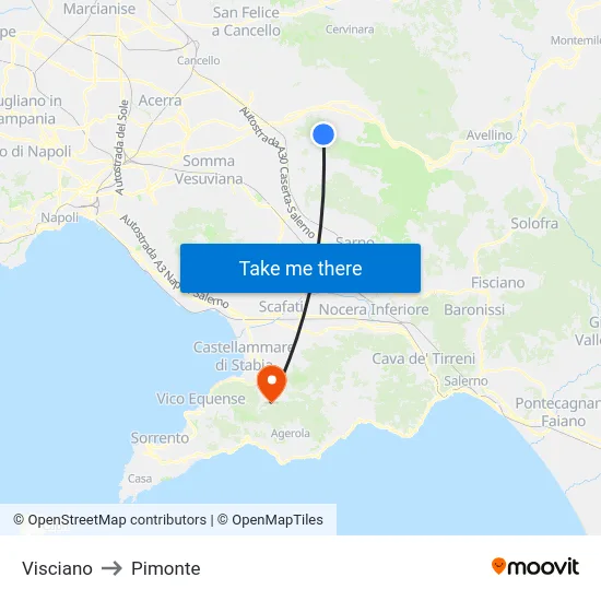Visciano to Pimonte map