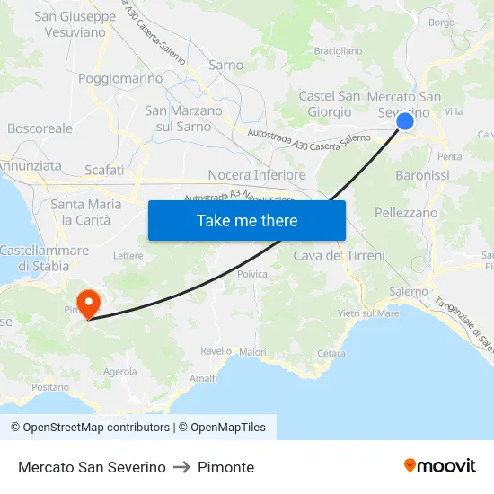 Mercato San Severino to Pimonte map