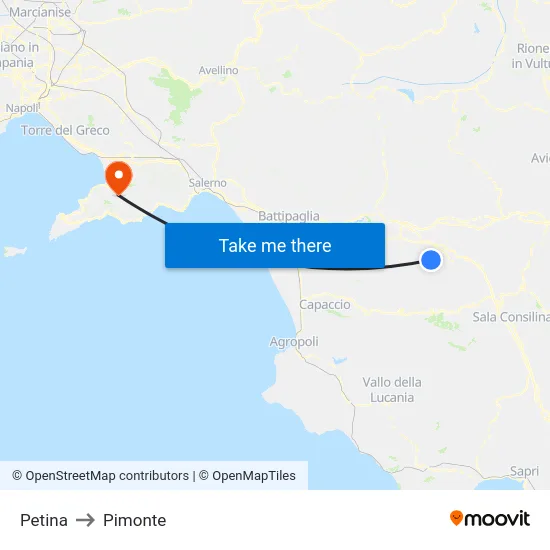 Petina to Pimonte map