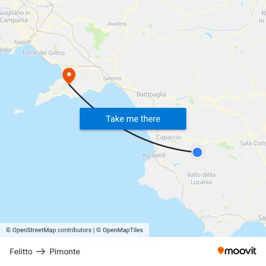 Felitto to Pimonte map