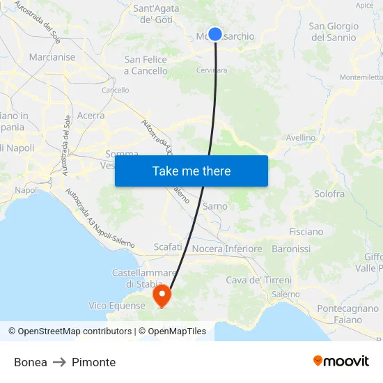 Bonea to Pimonte map