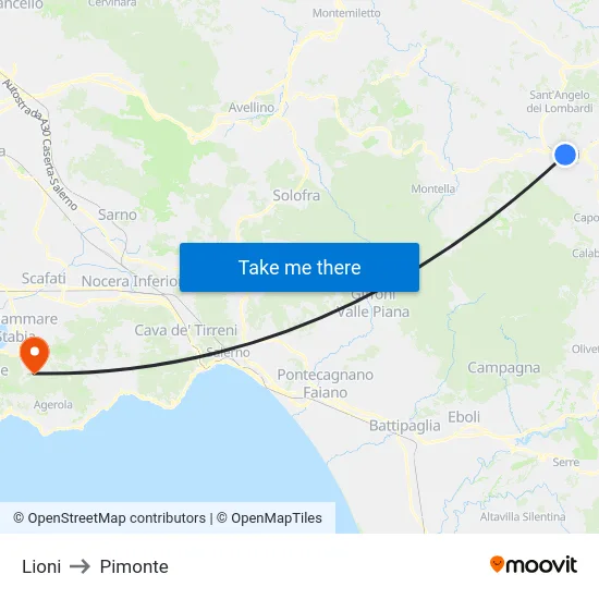 Lioni to Pimonte map