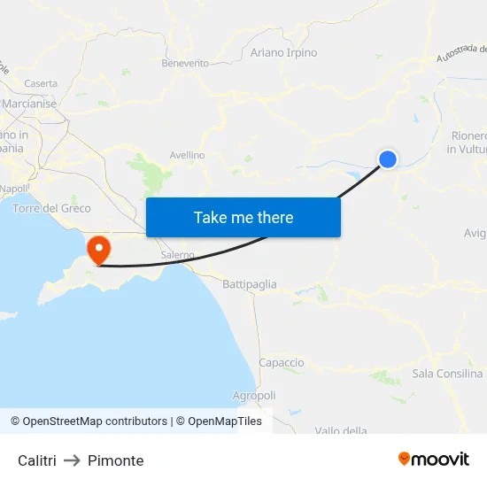 Calitri to Pimonte map