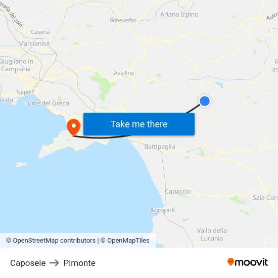 Caposele to Pimonte map