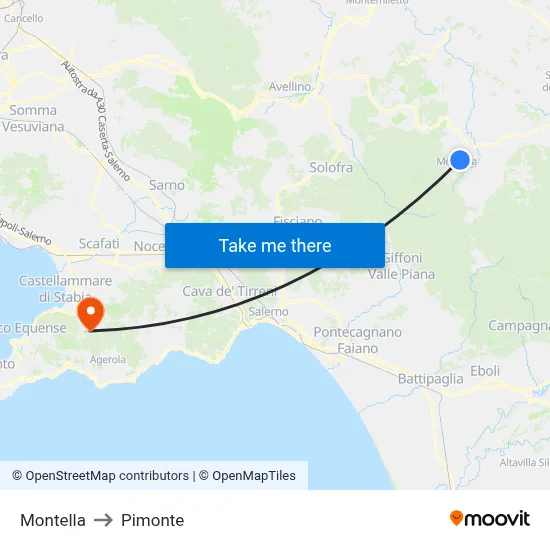 Montella to Pimonte map