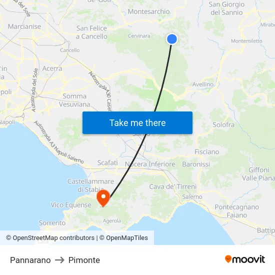 Pannarano to Pimonte map