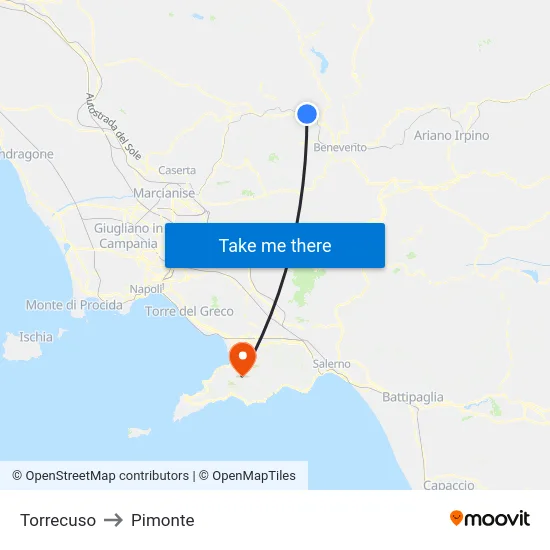 Torrecuso to Pimonte map