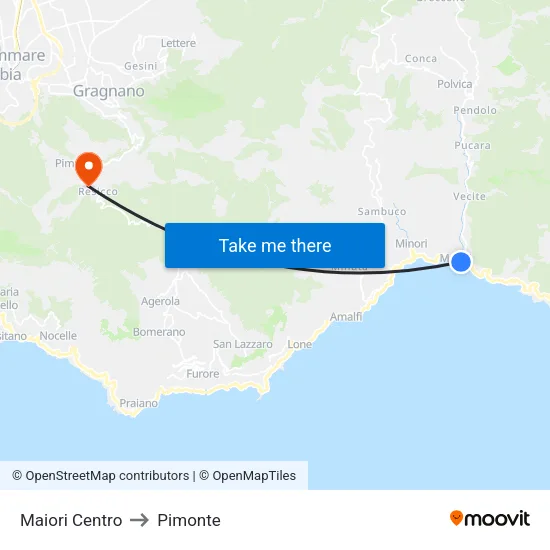 Maiori Centro to Pimonte map