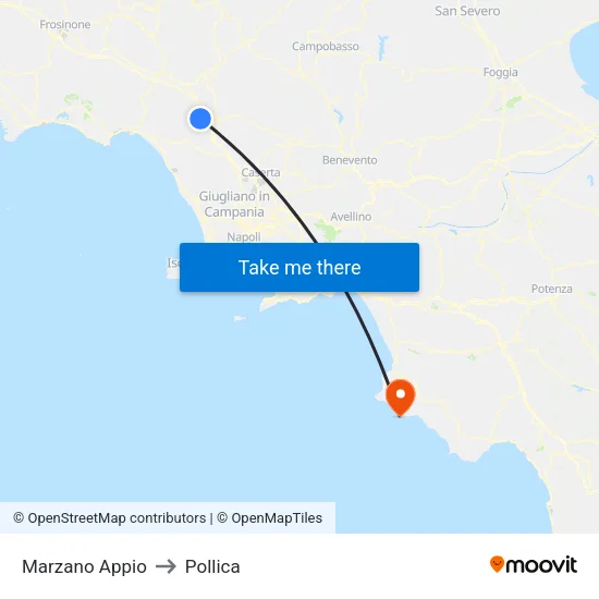 Marzano Appio to Pollica map