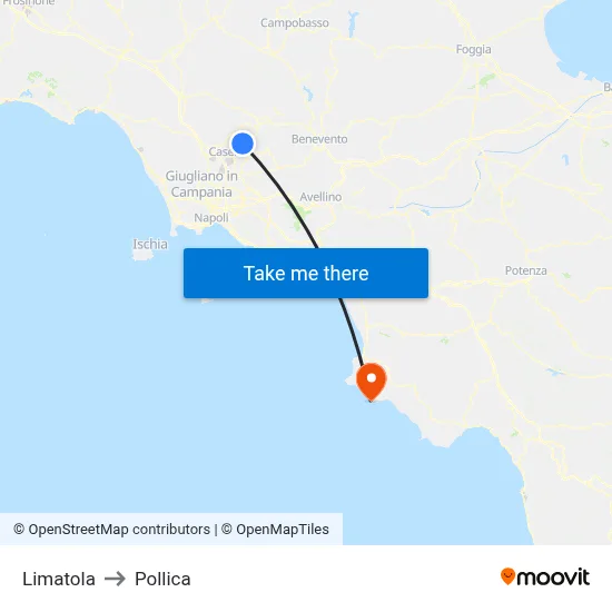 Limatola to Pollica map