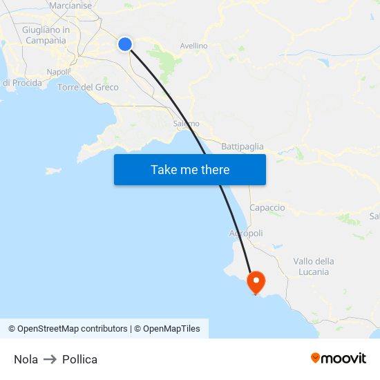 Nola to Pollica map
