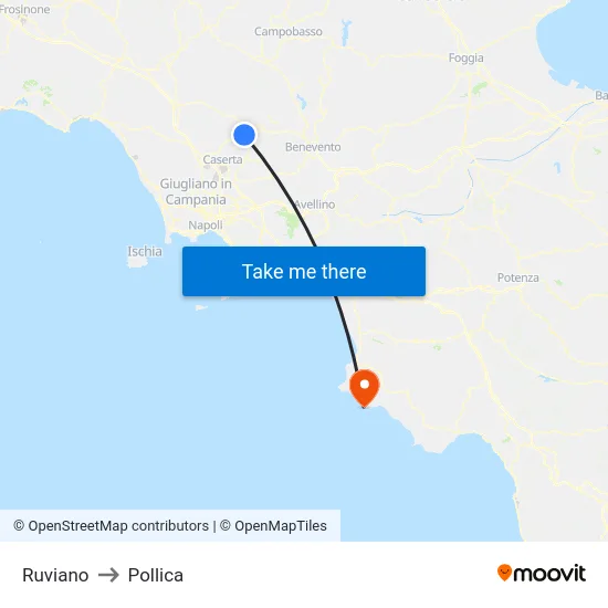 Ruviano to Pollica map