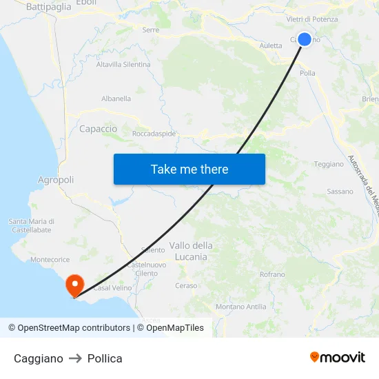 Caggiano to Pollica map