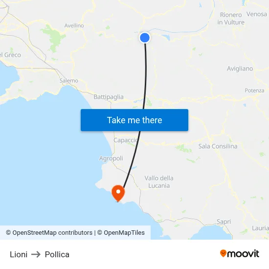 Lioni to Pollica map