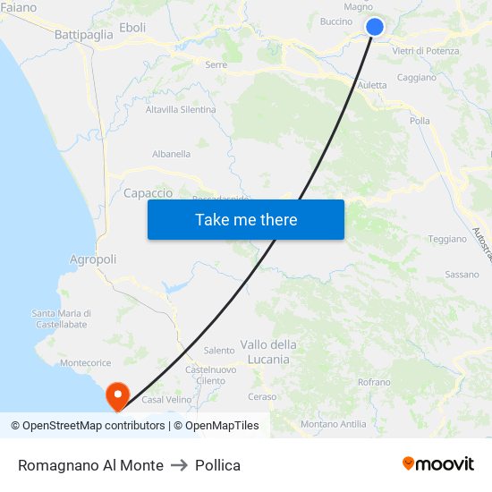 Romagnano Al Monte to Pollica map