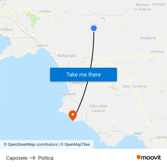 Caposele to Pollica map