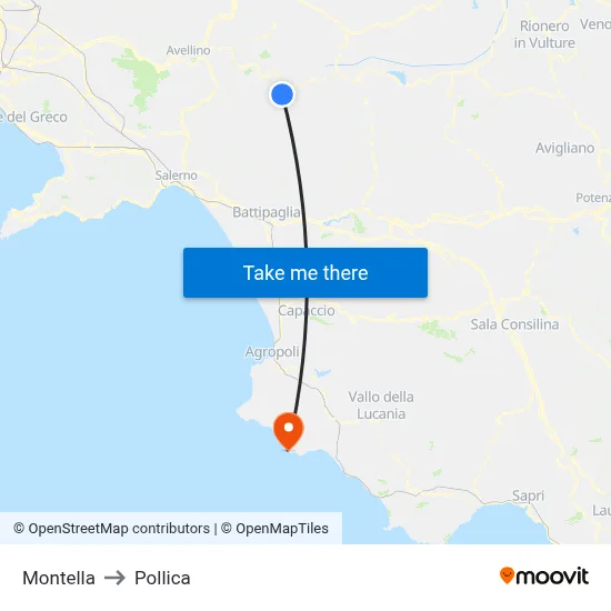 Montella to Pollica map