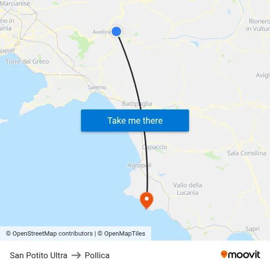 San Potito Ultra to Pollica map