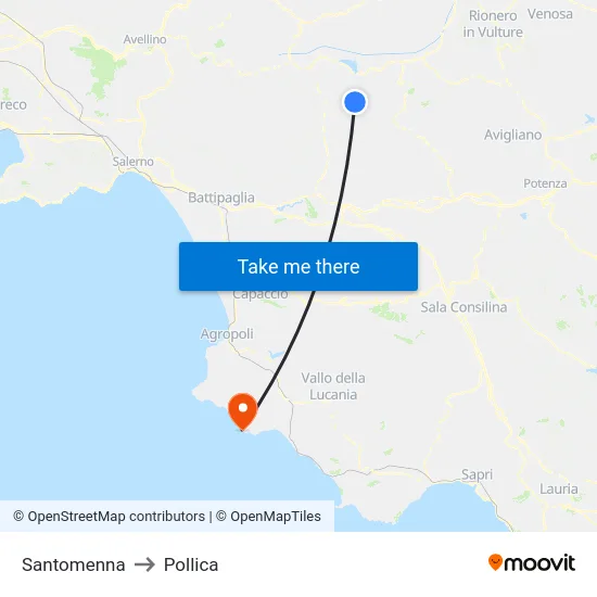 Santomenna to Pollica map