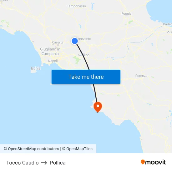 Tocco Caudio to Pollica map