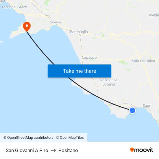 San Giovanni A Piro to Positano map