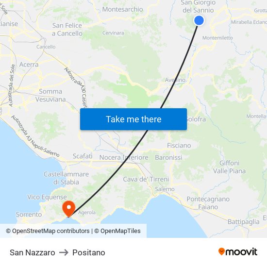 San Nazzaro to Positano map