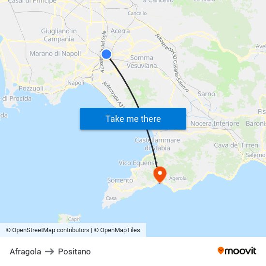 Afragola to Positano map
