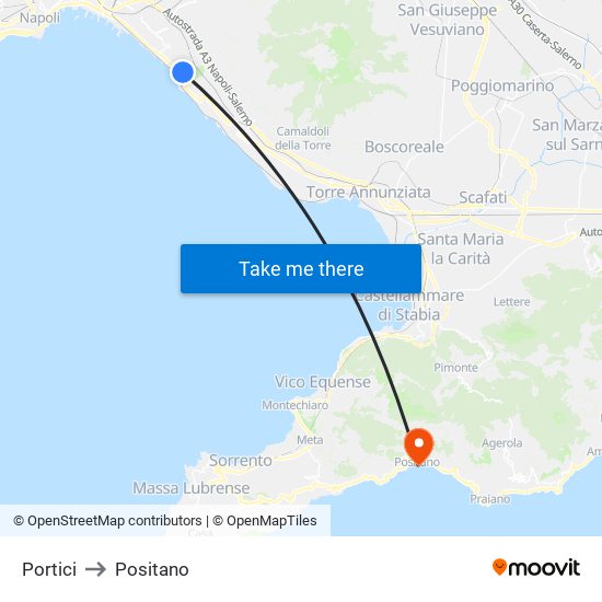 Portici to Positano map