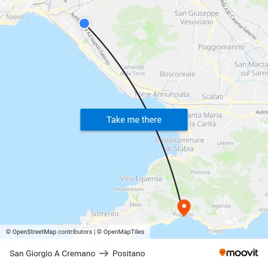 San Giorgio A Cremano to Positano map
