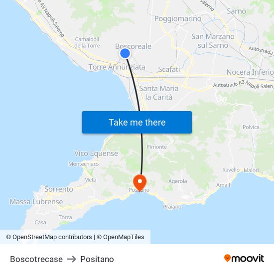 Boscotrecase to Positano map