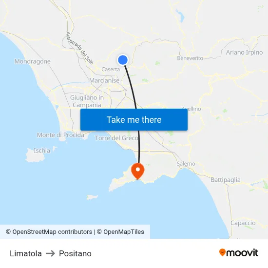 Limatola to Positano map