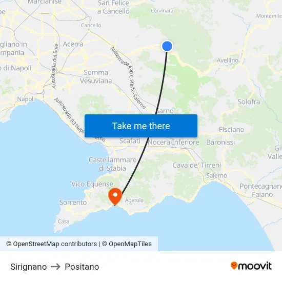 Sirignano to Positano map