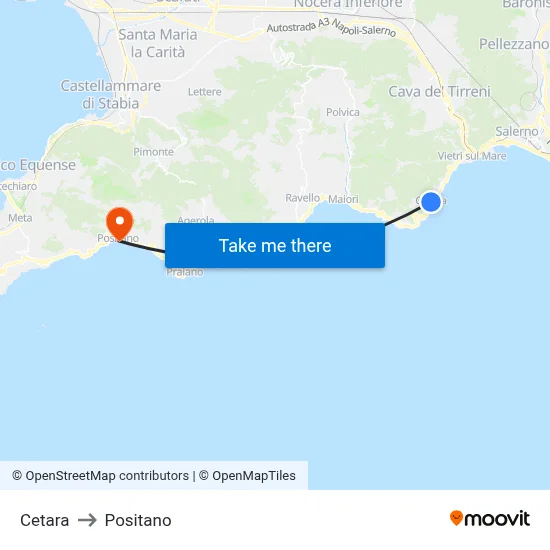 Cetara to Positano map