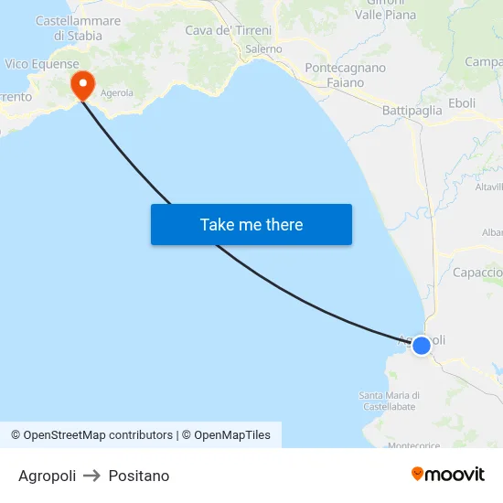 Agropoli to Positano map